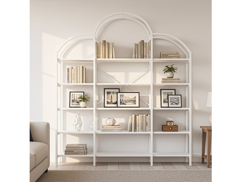  Bibliothèque 170x26x190 cm, 5 niveaux, meuble de bureau, structure stable, meuble bureau et salon, mdf et métal, blanc  - Conforama E