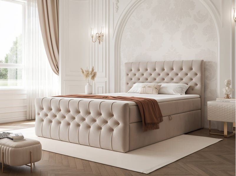  Lit adulte jolie - 140x200 cm - avec matelas à ressorts - coffre de rangement à ouverture latérale - gris-beige JOLIE - Conforama B