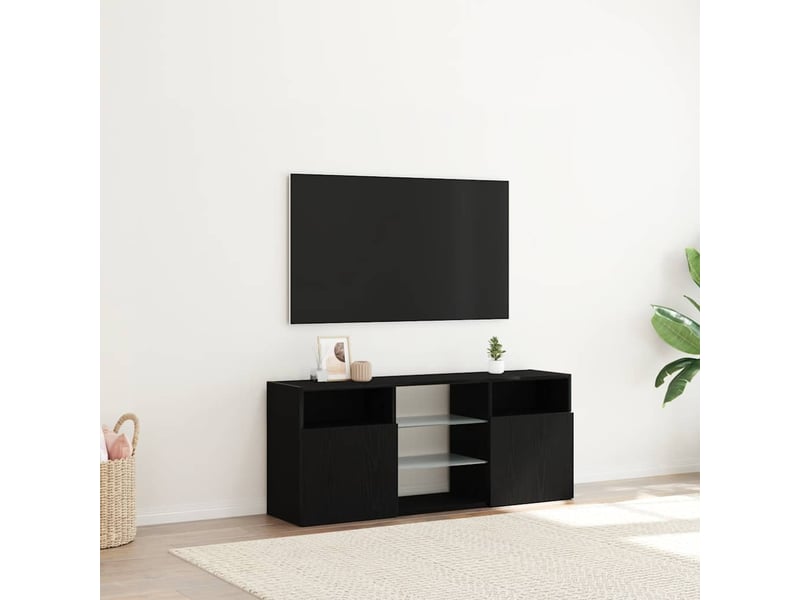  Meuble tv - banc tv - meuble de rangement avec éclairage led chêne noir 120 x 30 x 50 cm bois d'ingénierie  - Conforama D