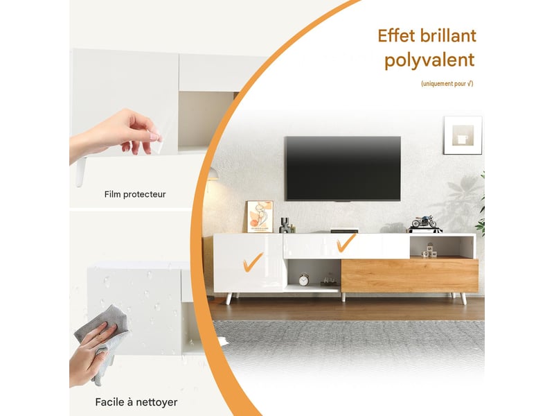  Meuble tv avec rangements en panneau de particules blanc et bois 180x38x50 cm - pangivo  - Conforama D