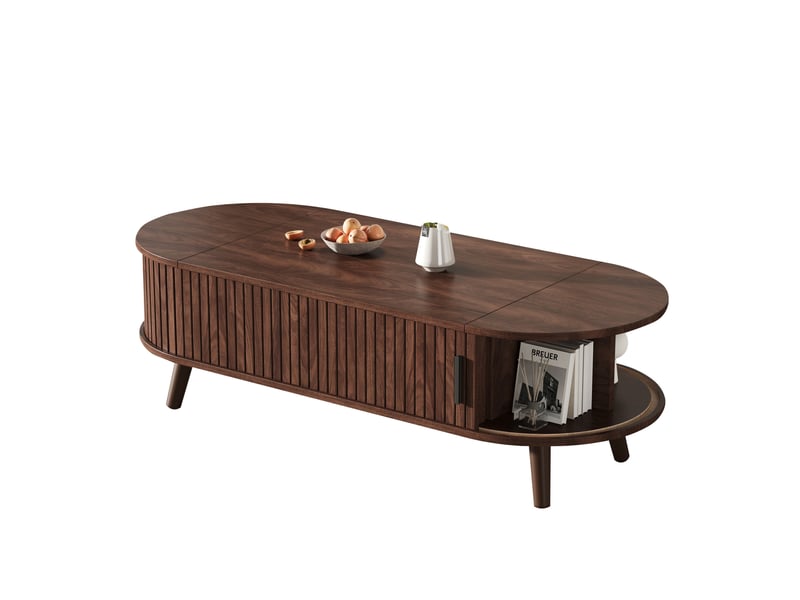  Table basse relevable 120x50x39,5 cm avec rangements, mdf et bois, coloris noyer  - Conforama E