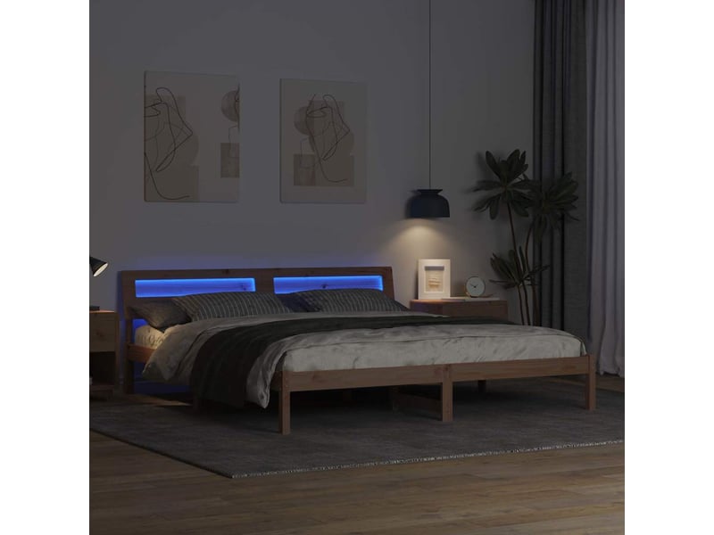  Lit double- lit adulte -  cadre de lit avec tête de lit marron 200 x 200 cm pin massif  - Conforama C