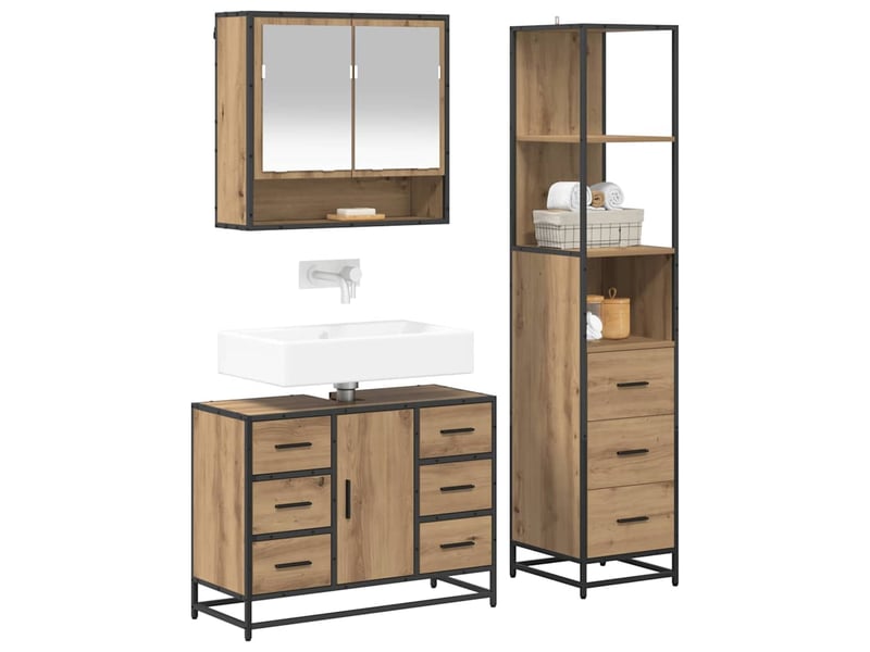 Ensemble de mobilier de salle de bain 3 pc chêne artisanal cf64301 - Conforama C
