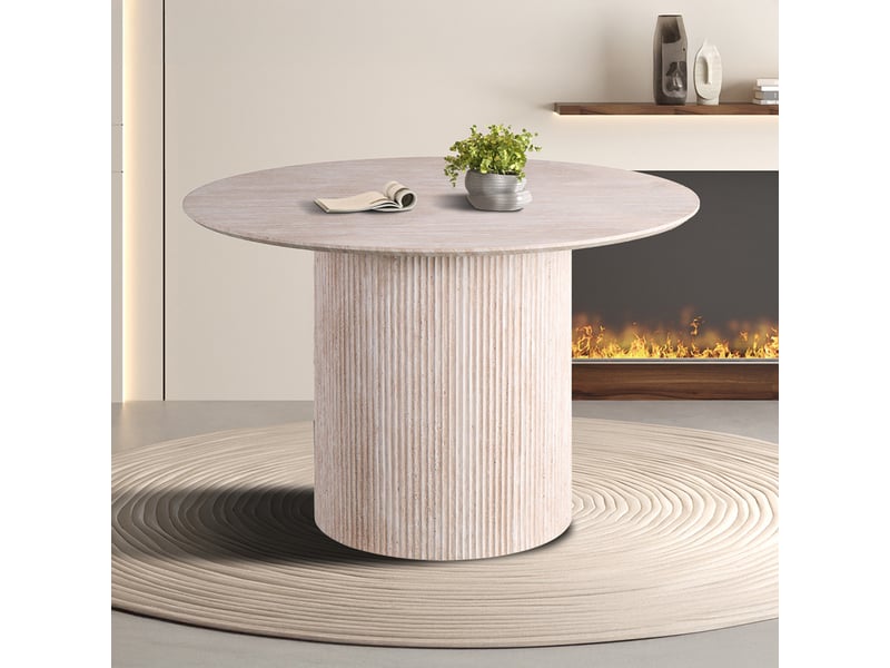 Lagos - 120 - table à manger ronde couleur travertin 120 cm LAGOS-120-BEI - Conforama B