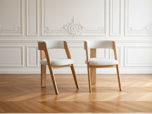 Bobochic lot de 2 chaises borely placage chêne massif et tissu bouclette marron clair