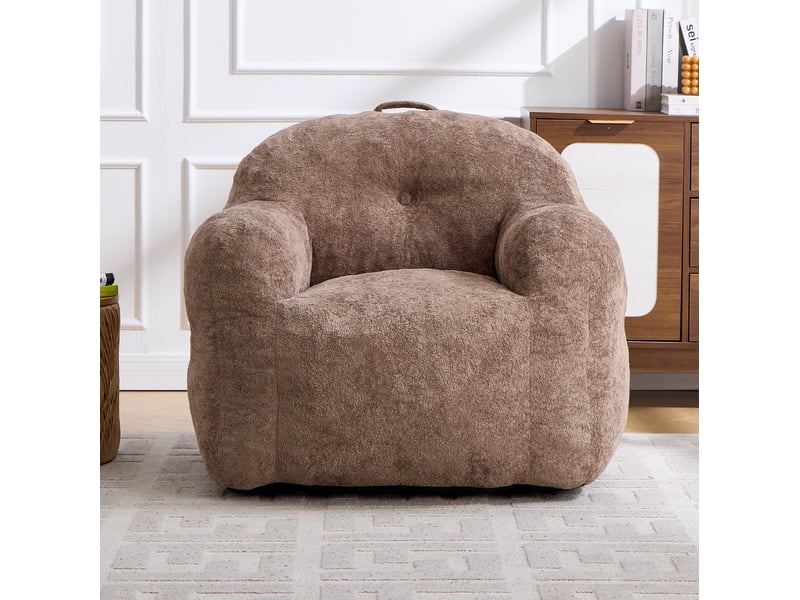  Fauteuil poire modenvie à accoudoirs en fausse fourrure kaki, mousse déchiquetée, 95 x 95 x 79 cm, sans montage  - Conforama D