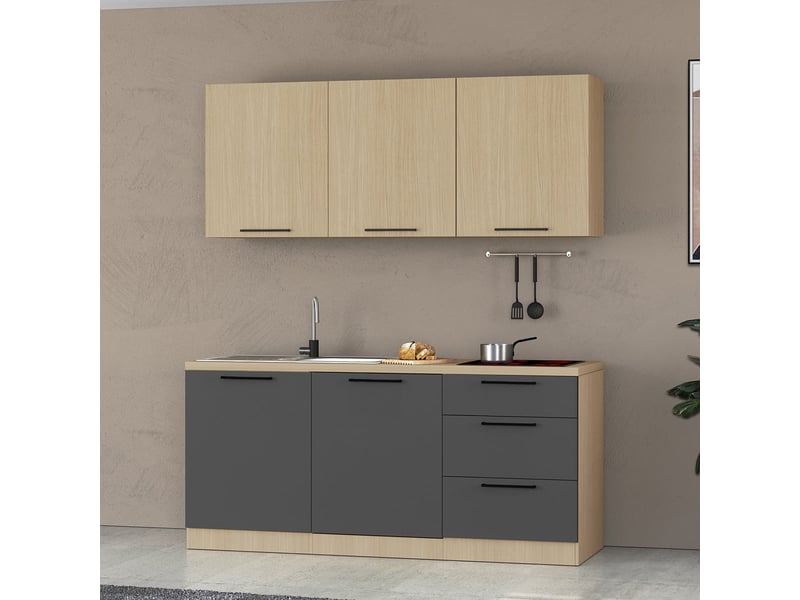  Cuisine complète linéaire moderne avec évier luna 180 - anthracite  - Conforama B