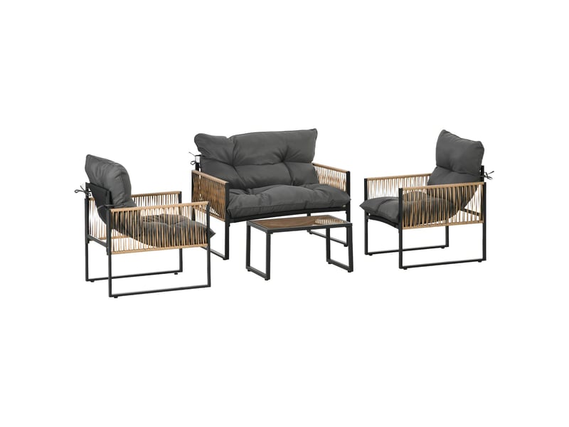  Salon de jardin 4 pièces canapé 2 fauteuils table verre résine tressée anthracite  - Conforama A