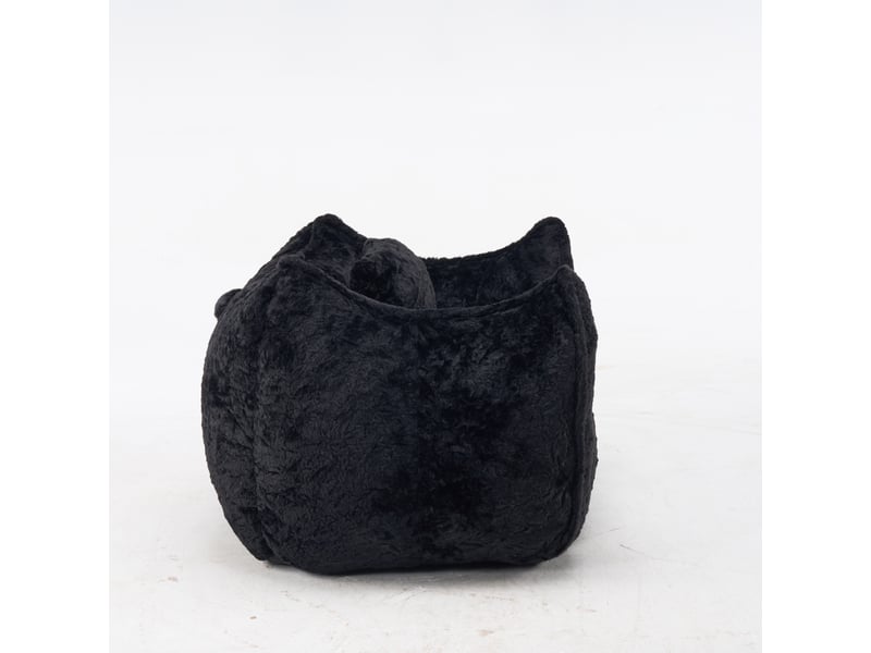  Pouf géant noir en fausse fourrure avec coussin, assise confortable pour salon  - Conforama E