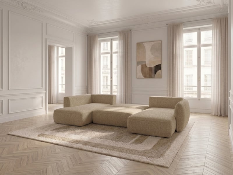  Bobochic canapé d'angle panoramique convertible esmee tissu chenille beige  angle droit ESMEE - Conforama D
