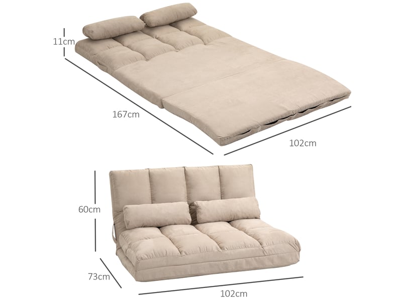  Canapé convertible de sol modenvie 2 en 1 beige, dossier réglable 3 positions, aspect velours, cadre en acier, 102 x 73 x 60 cm  - Conforama C