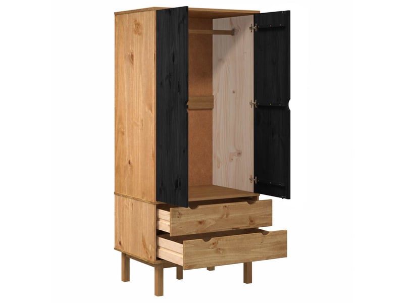  Armoire chambre, armoire de rangement otta noir 76,5x53x172 cm bois de pin massif  - Conforama C
