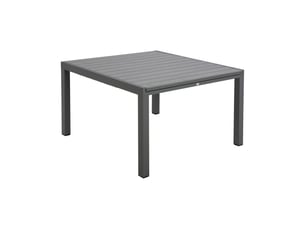 Table en alu carree extensible 120x120- 180 cm coloris bois gris