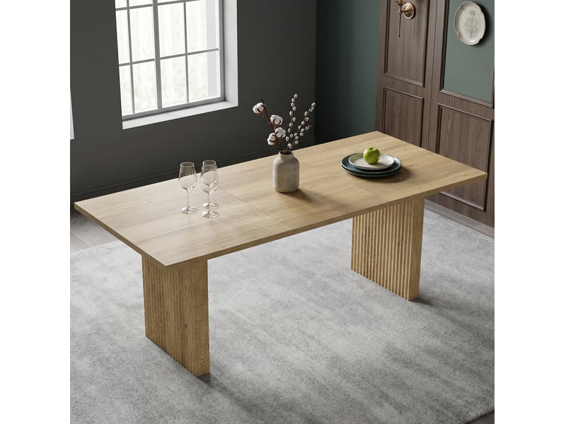 Table à manger extensible 140x90 cm mdf coloris chêne clair, 6 à 8 personnes - Conforama B