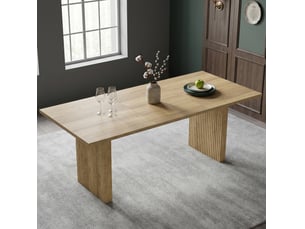 Table à manger extensible 140x90 cm mdf coloris chêne clair, 6 à 8 personnes