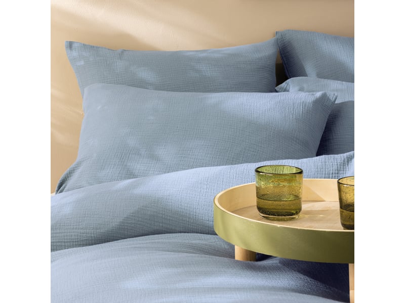  Parure de lit unie en coton taies carrées, gaze de coton 200x200+2x65x65cm  - Conforama C