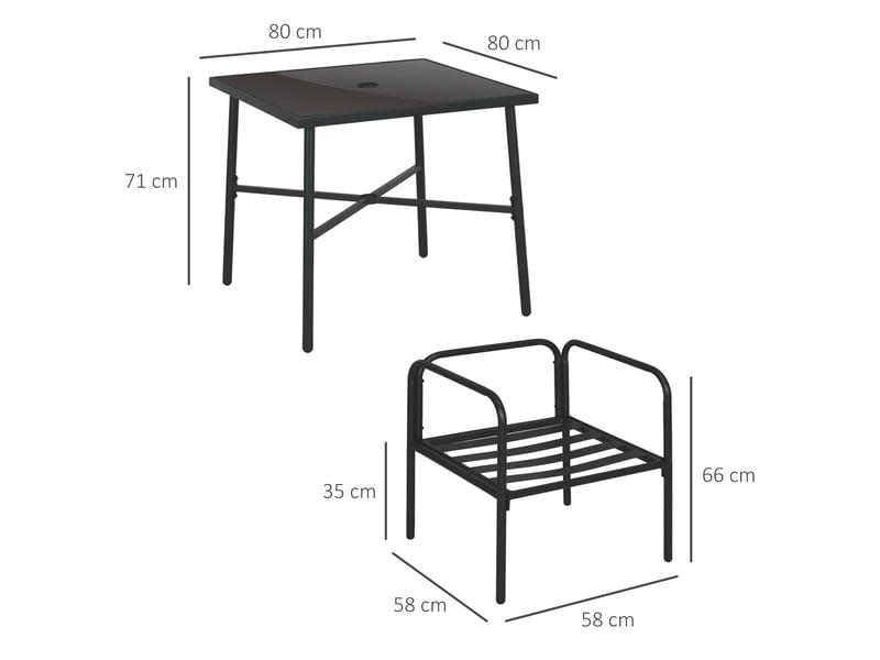  Salon de jardin ensemble table et chaises 5 pièces 1 table à manger carrée et 4 chaises 4 coussins  - Conforama E