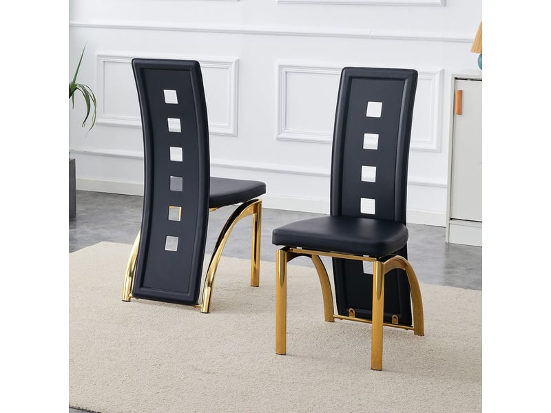  Lot de chaises 2 pièces motif perforé chaise repas design européen style moderne cuir pu noir pieds métal doré  - Conforama A