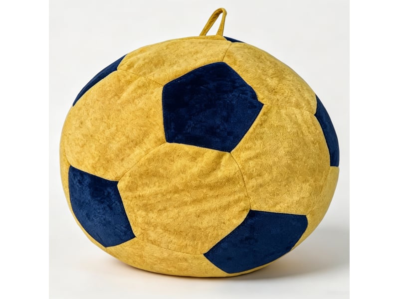  Fauteuil pouf ballon de football bleu et jaune – tissu flanelle, assise relaxante adulte et adolescent  - Conforama A