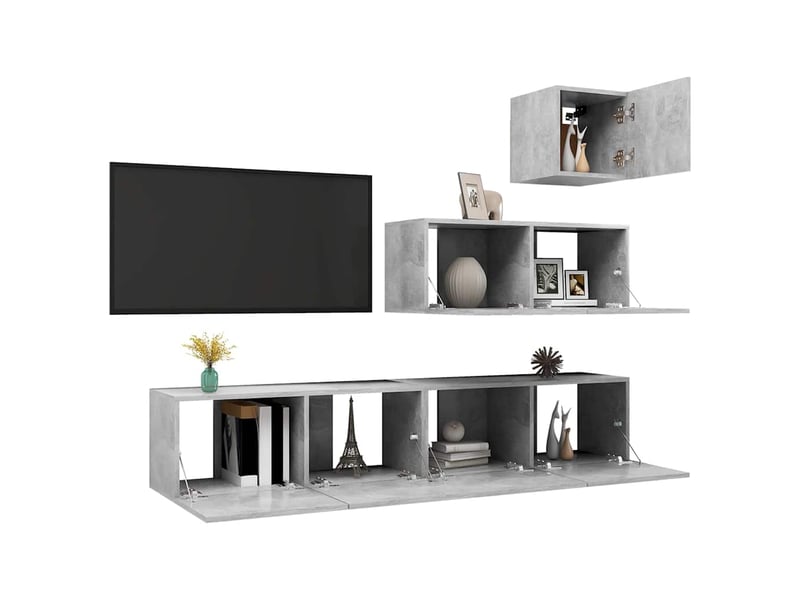 Ensemble de meubles tv 4 pcs gris béton bois d'ingénierie shl32642  - Conforama C