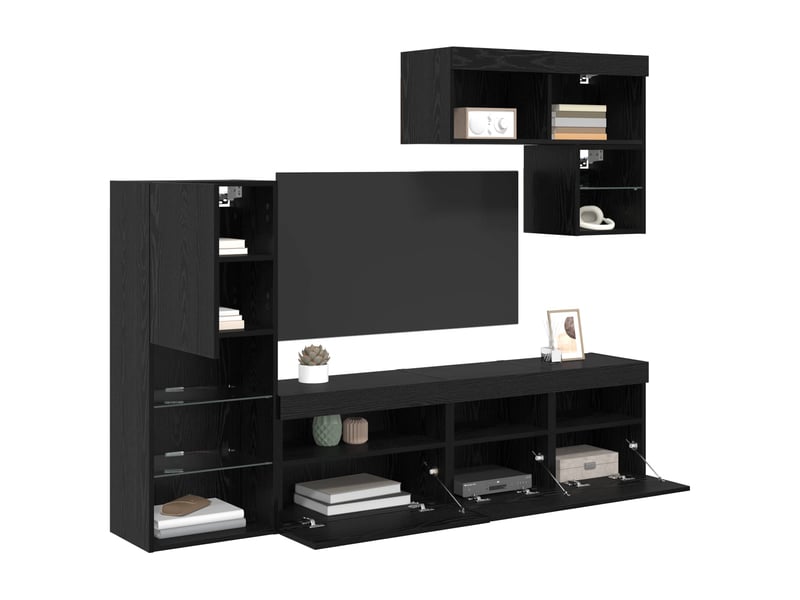 Meubles tv - banc tv - meuble de rangement muraux 6 pcs chêne noir bois d'ingénierie - Conforama C