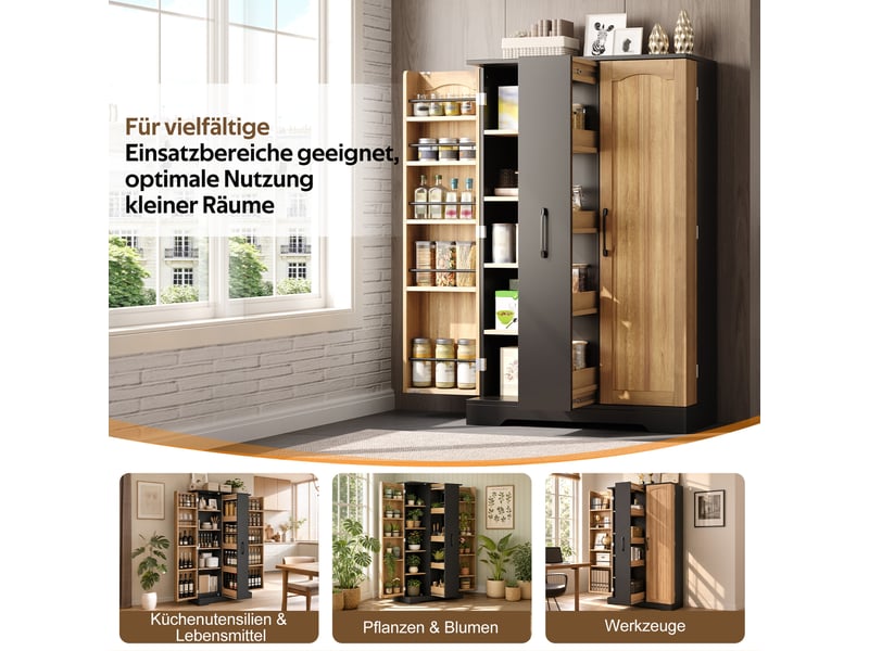  Armoire de cuisine noire, meuble de rangement avec étagère à épices, 150cm (sans matelas).  - Conforama B