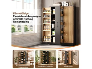 Armoire de cuisine noire, meuble de rangement avec étagère à épices, 150cm (sans matelas).