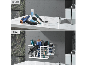 Porte seche cheveux mural sans percage - support seche cheveux et lisseur salle de bain pour accessoires chauds, brosse, produits,blanc