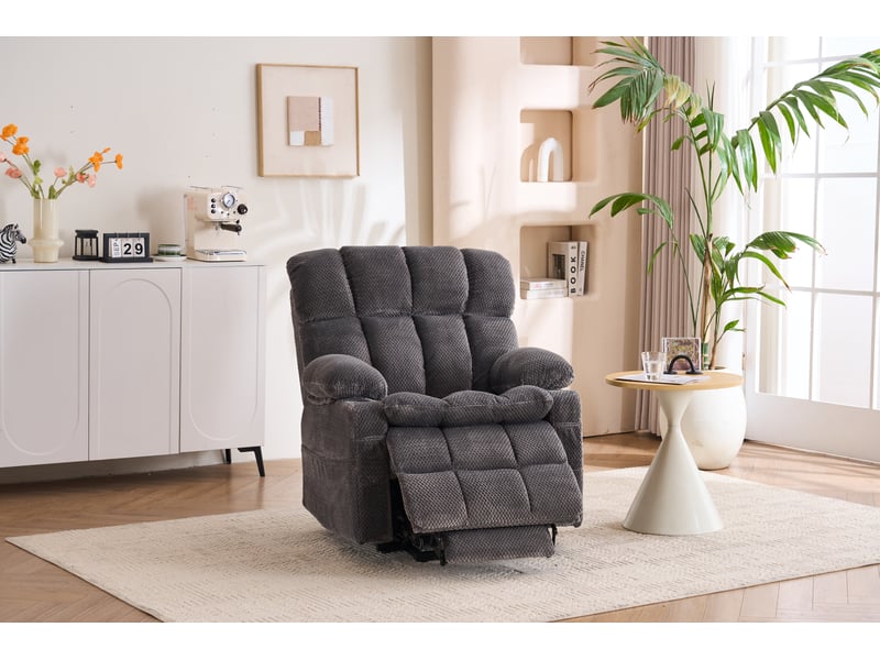 Fauteuil releveur électrique à deux moteurs, massage 8 points, fauteuil relax gris avec chauffage lombaire pour salon - Conforama B