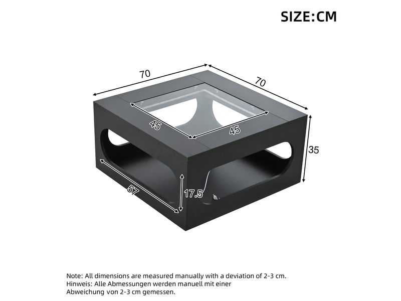  Table basse, avec éclairage led, avec rangement intégré, 70 x 70 x h 35 cm, noir, plateau en verre trempé, structure en mdf, style moderne, pour salon Luxe haut de gamme - Conforama C