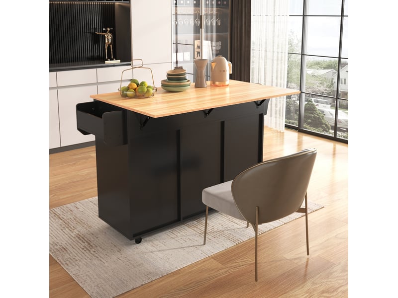  Desserte de cuisine 139x46x91,5 cm avec plateau rabattable, noir et naturel  - Conforama E