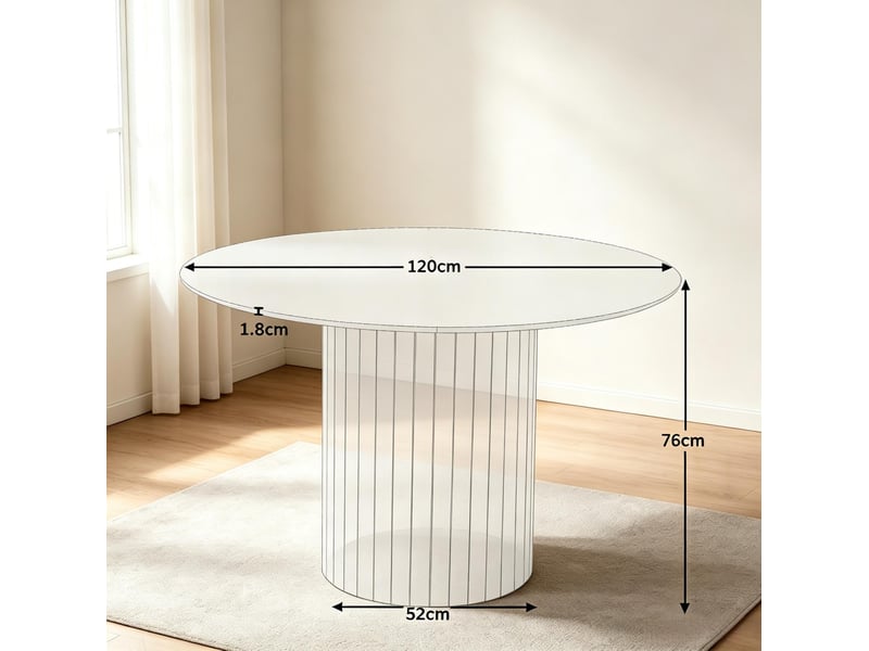  Table à manger ronde en bois clair 120 cm, 4 à 6 places, piètement cylindrique, style moderne et minimaliste  - Conforama C