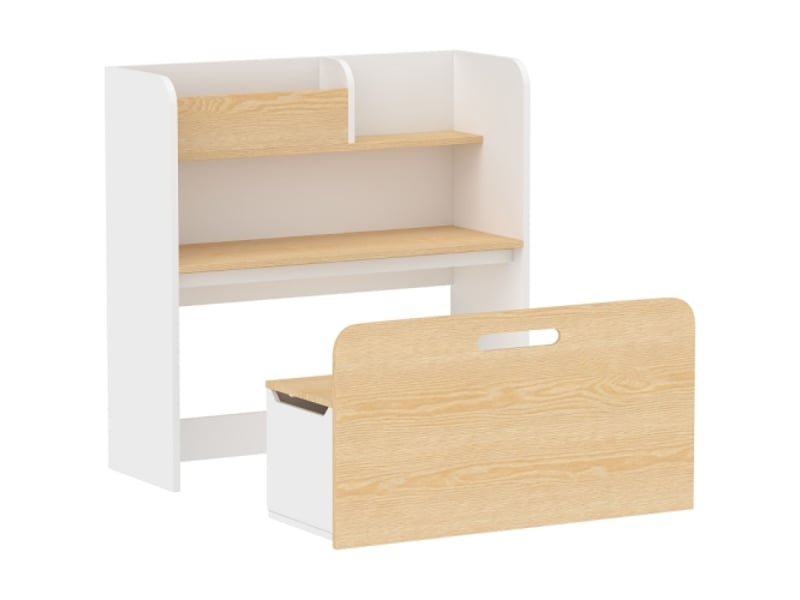  Ensemble table enfant 5 en 1 avec banc coffre, bibliothèque, rangement roulant, pour 3-8 ans  - Conforama A