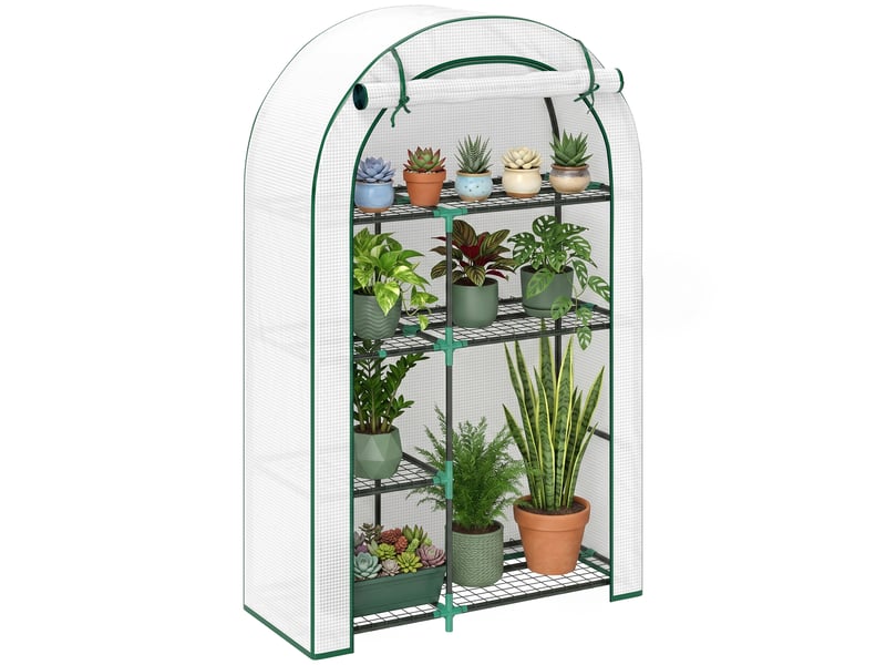  Mini serre à 4 niveaux avec bâche en plastique, portable, porte enroulable, 100 x 45 x 160 cm, blanche  - Conforama A