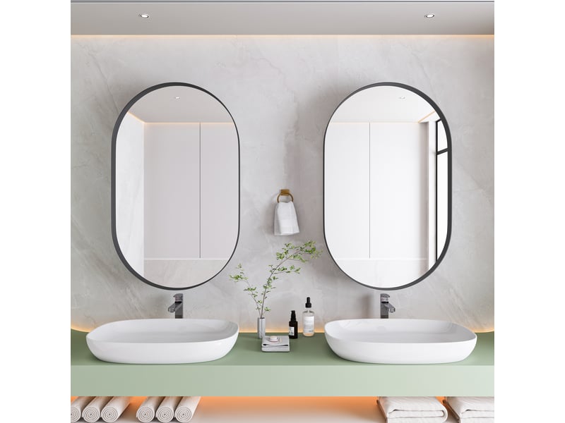  Armoire de toilette ovale avec miroir métal noir 85 x 51.5 x 12 cm W2552P264697 - Conforama E