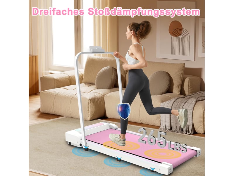  Tapis de marche pliable 108x48x90 cm rose, abs, caoutchouc et acier, vitesse 1 à 8 kmh sous bureau  - Conforama E