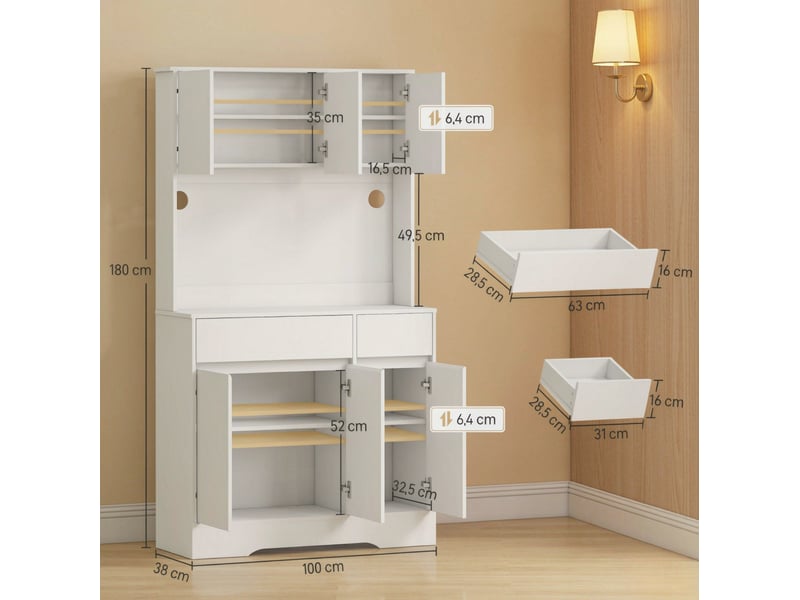  Buffet de cuisine haut avec plan de travail, 6 portes et led rgb homvra  - Conforama D