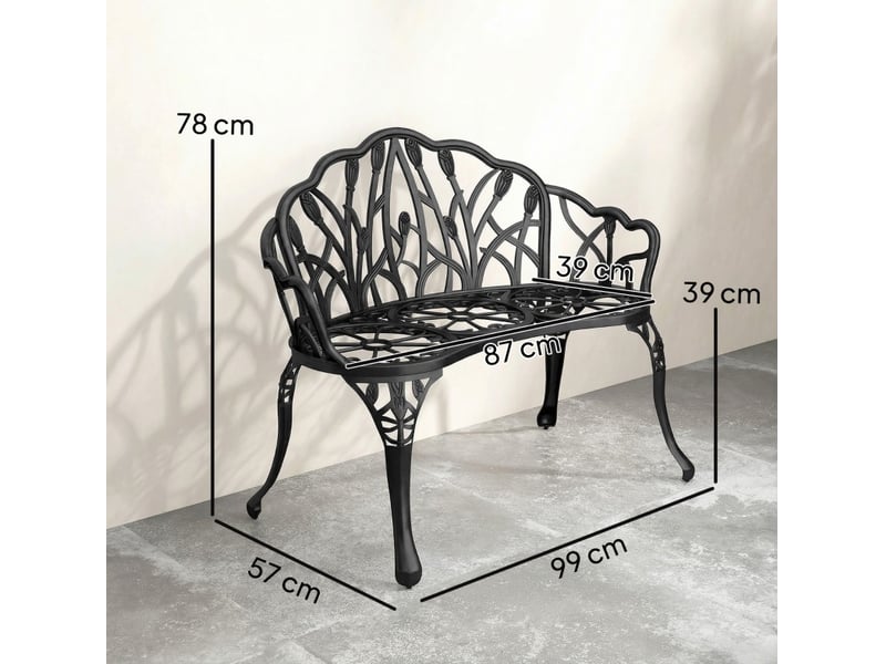 Banc de jardin 2 places en aluminium noir à dossier tulipe, résistant aux intempéries, pour terrasse et balcon - Conforama C