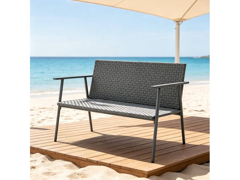  Banc de jardin 2 places en résine tressée grise et acier galvanisé, pieds réglables pour terrasse et balcon  - Conforama B