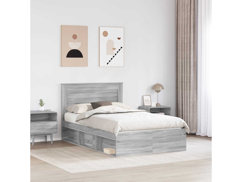  Lit double- lit adulte -  cadre de lit gris sonoma 120 x 200 cm pin massif  - Conforama B