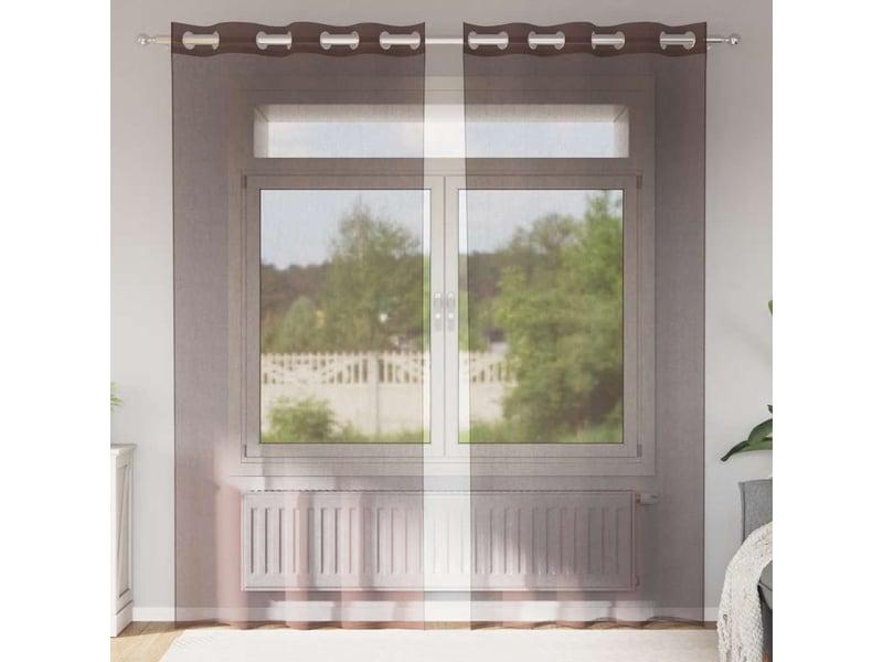  Lot de 2 rideaux en voile, voilages avec œillets marron 140x225 cm cf44376  - Conforama B