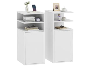 Ensemble de 2 tables de chevet avec porte et compartiments ouverts pour petits espaces, 25 x 30 x 60 cm, blanches