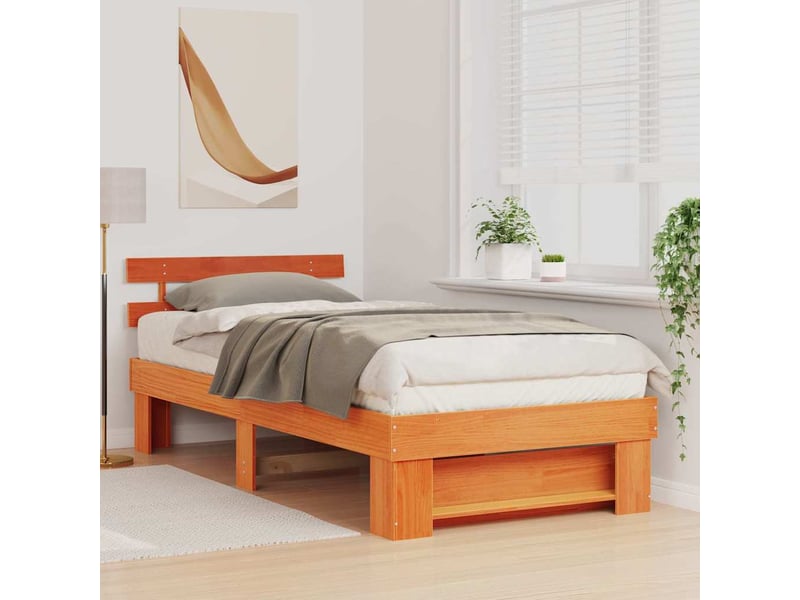 Lit simple- lit adulte - cadre de lit avec tête de lit brun 90 x 190 cm pin massif - Conforama B