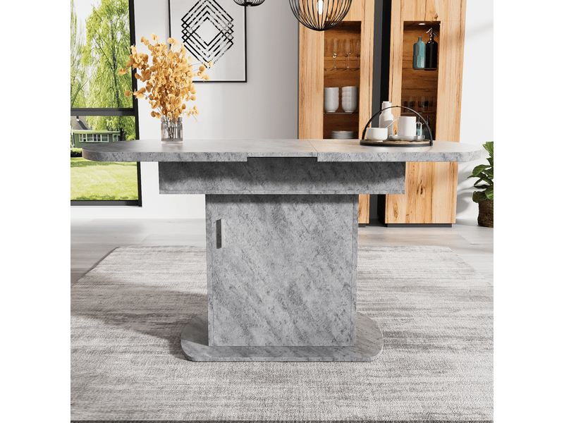  Table à manger ovale extensible 110130x70 cm avec rangement, gain de place, table de cuisine multifonction - effet béton  - Conforama D