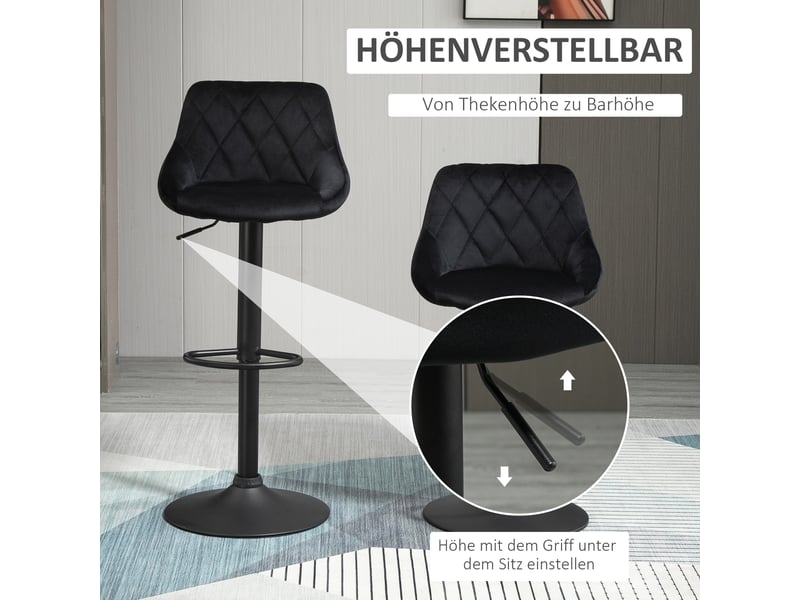  Tabourets de bar lot de 2 réglables - lpospi - dossier, siège pivotant, repose-pieds, polyester noir 46×48×83–104 cm  - Conforama E