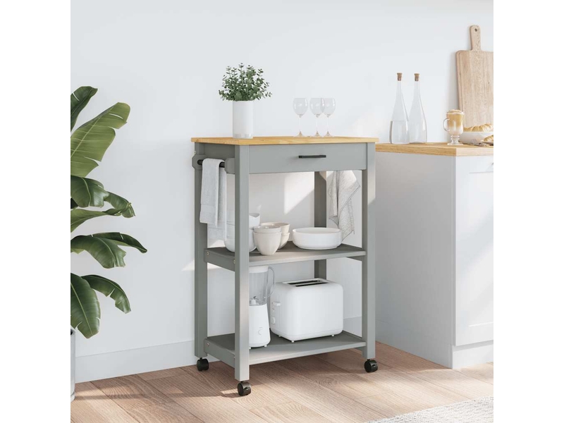  Desserte de cuisine, chariot de rangement monza 60x40x88,5 cm gris bois massif de pin  - Conforama C