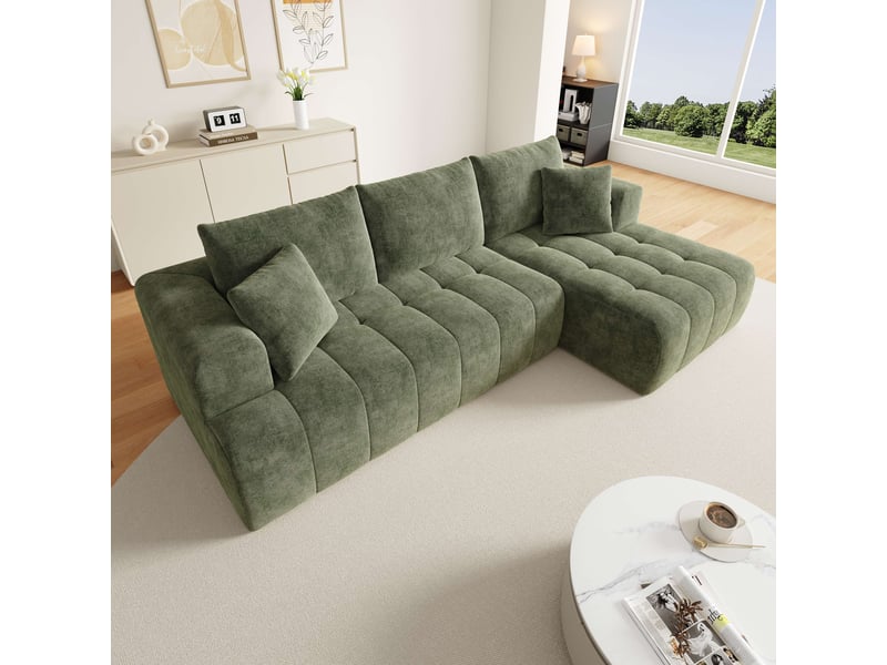  Canapé d'angle modulable 3 places 244,5 × 136 cm sans cadre, chenille verte IKSETERA TRADING LTD - Conforama D