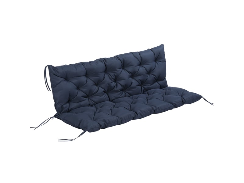  Coussin de banc 3 places 150 x 98 x 8 cm bleu en polyester, avec dossier et 6 liens de fixation  - Conforama A