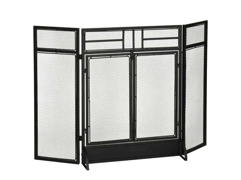  Pare-feu pliable, 3 pièces avec double porte et pieds, 120 x 11,5 x 79 cm, noir  - Conforama A