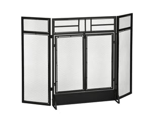 Pare-feu pliable, 3 pièces avec double porte et pieds, 120 x 11,5 x 79 cm, noir